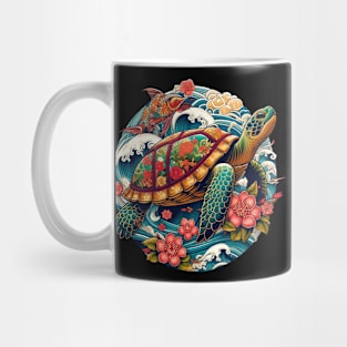 Flower Waves Floral Art Traditional Japanese Turtle Mug